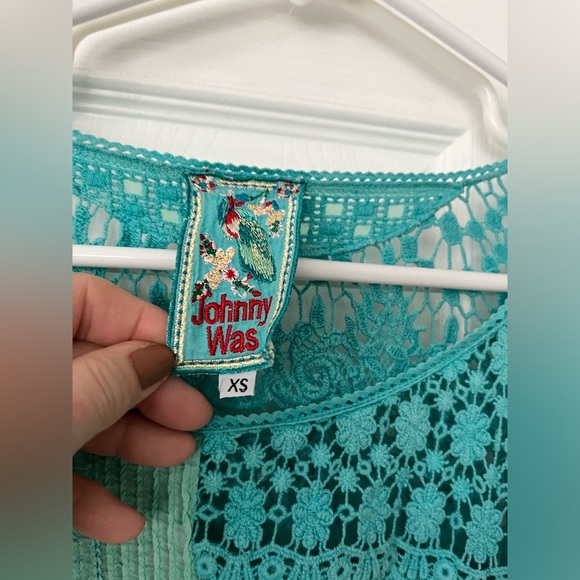 Johnny Was turquoise beautiful embroidered long sleeve shirt size XS. Fits S/M - Picture 2 of 4